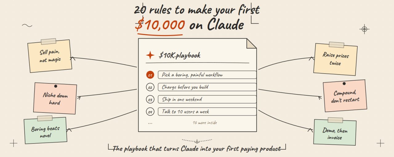 原帖封面:20 rules to make your first $10,000 on Claude