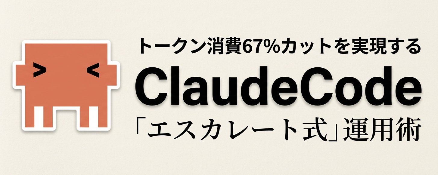 原帖封面:トークン消費67%カットを実現する / ClaudeCode / 「エスカレート式」運用術