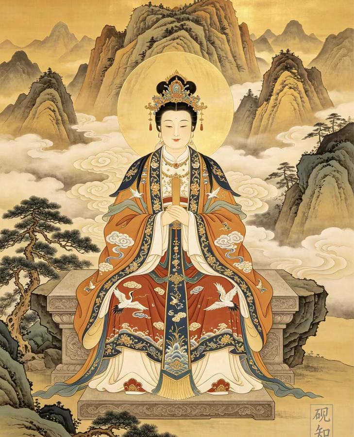 原帖封面：画面无大标题，仅右下角一枚小印「砚知」，靠神像本身抓人