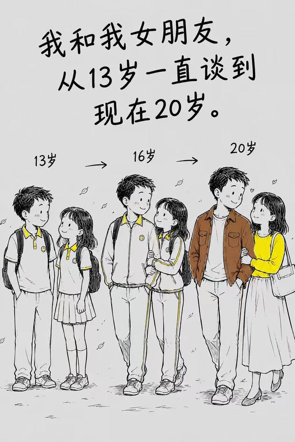 Cover of the original post: 我和我女朋友，从13岁一直谈到现在20岁。