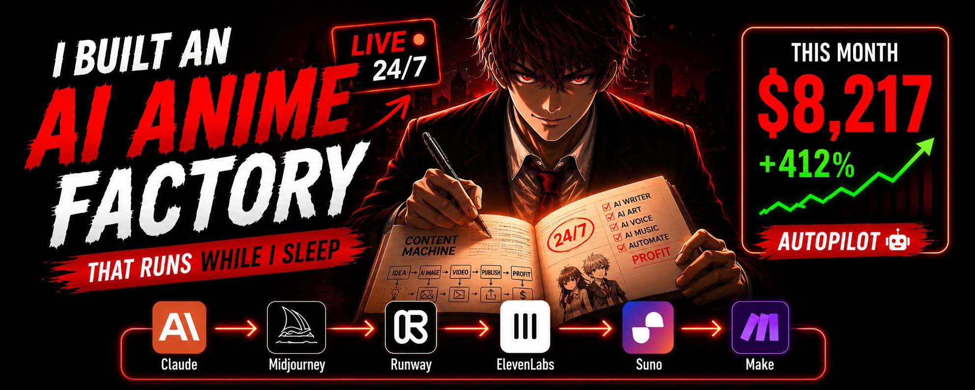 原帖封面:I BUILT AN AI ANIME FACTORY THAT RUNS WHILE I SLEEP
