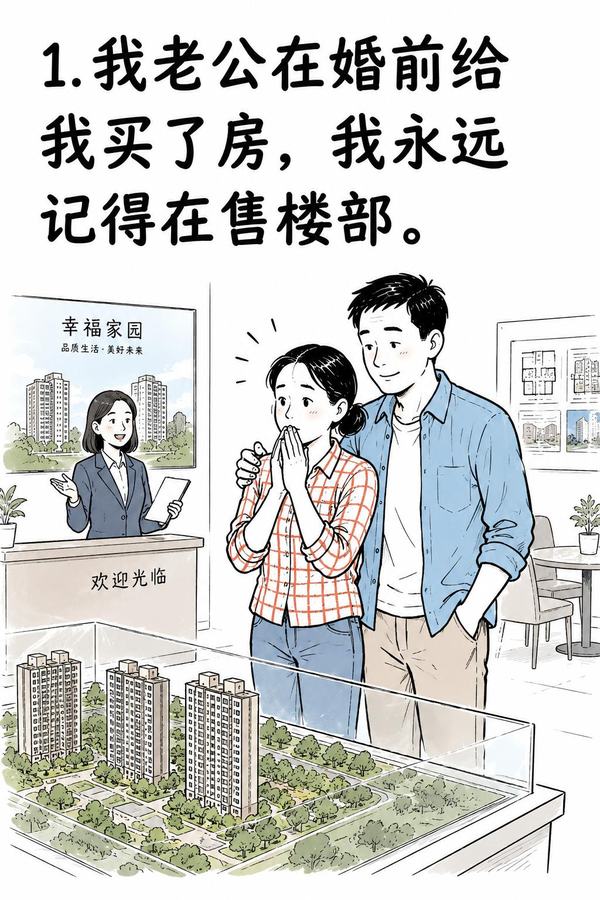 Cover of the original post: 1.我老公在婚前给我买了房，我永远记得在售楼部。
