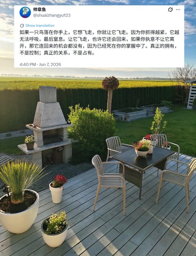 Cover of the original post: 如果一只鸟落在你手上，它想飞走，你就让它飞走。